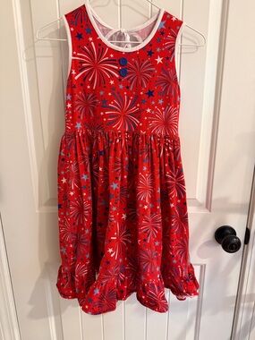 Eleanor Rose girls Red  Fireworks Ruffle Sundress size 10/12 EUC